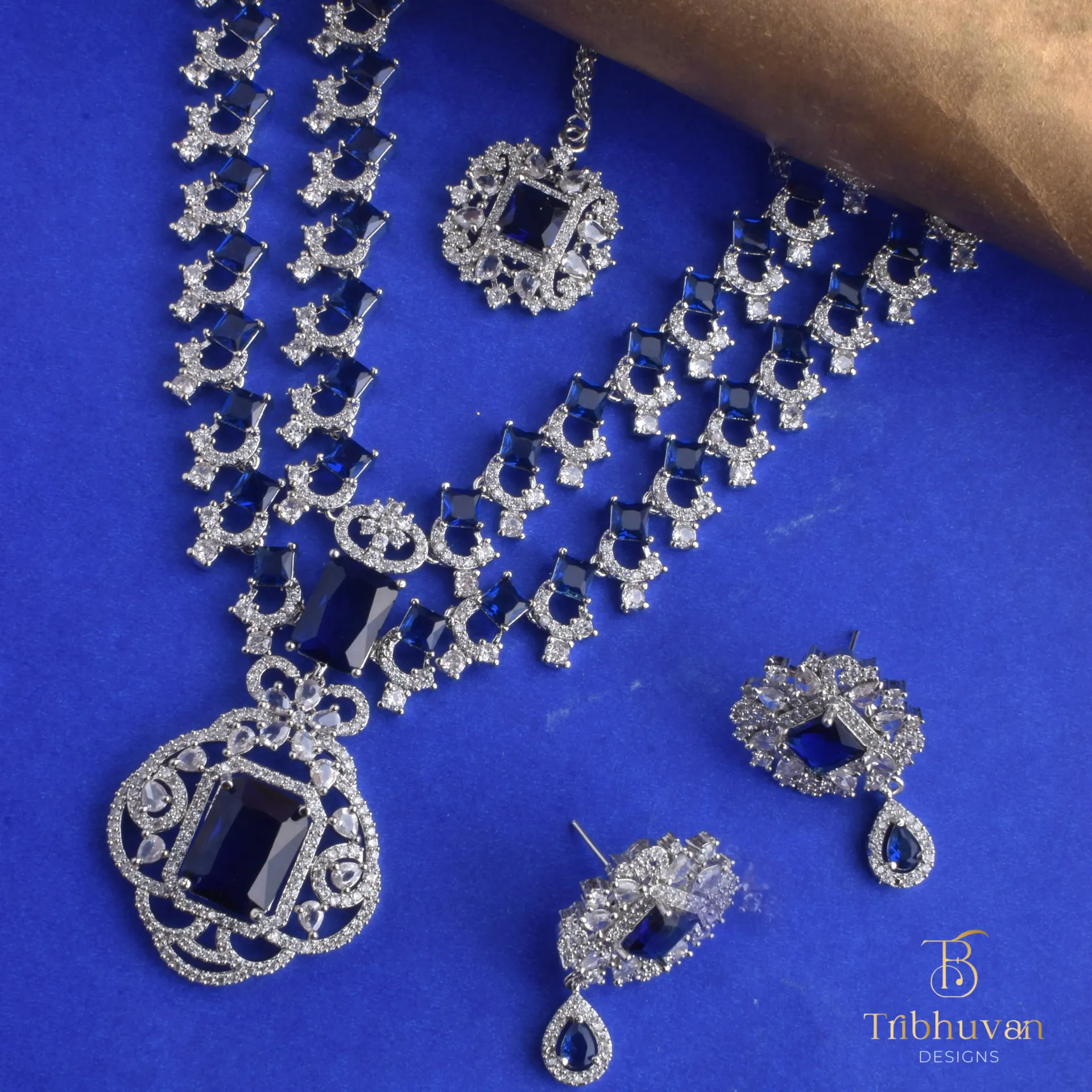 Royal Sapphire Cascade Necklace Set