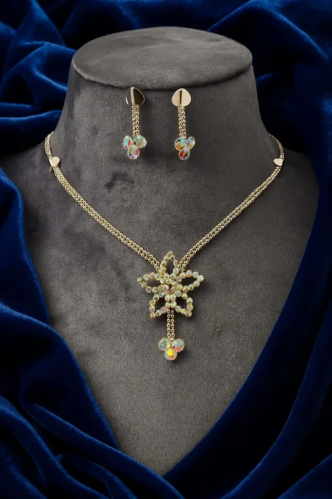 Crystal Bloom Pendant Necklace Set