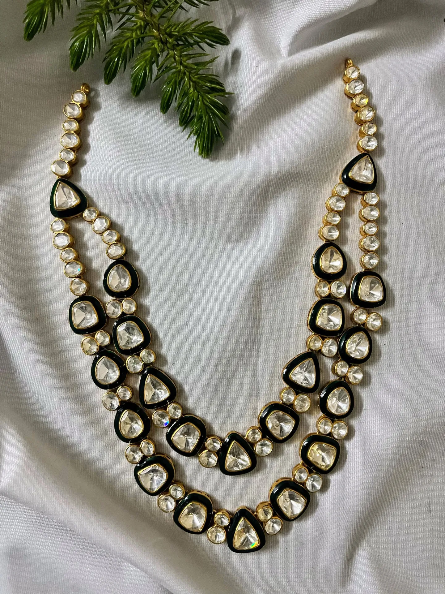 Midnight Polki Double Layer Necklace Set
