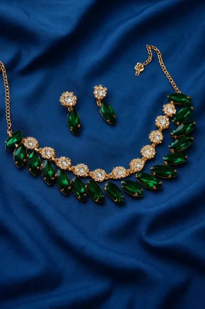 Emerald Bloom Statement Necklace Set