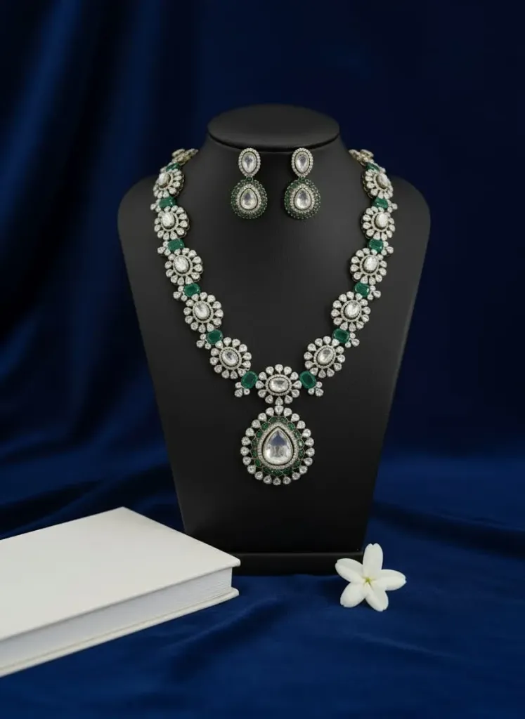 Emerald Bloom Polki Necklace Set