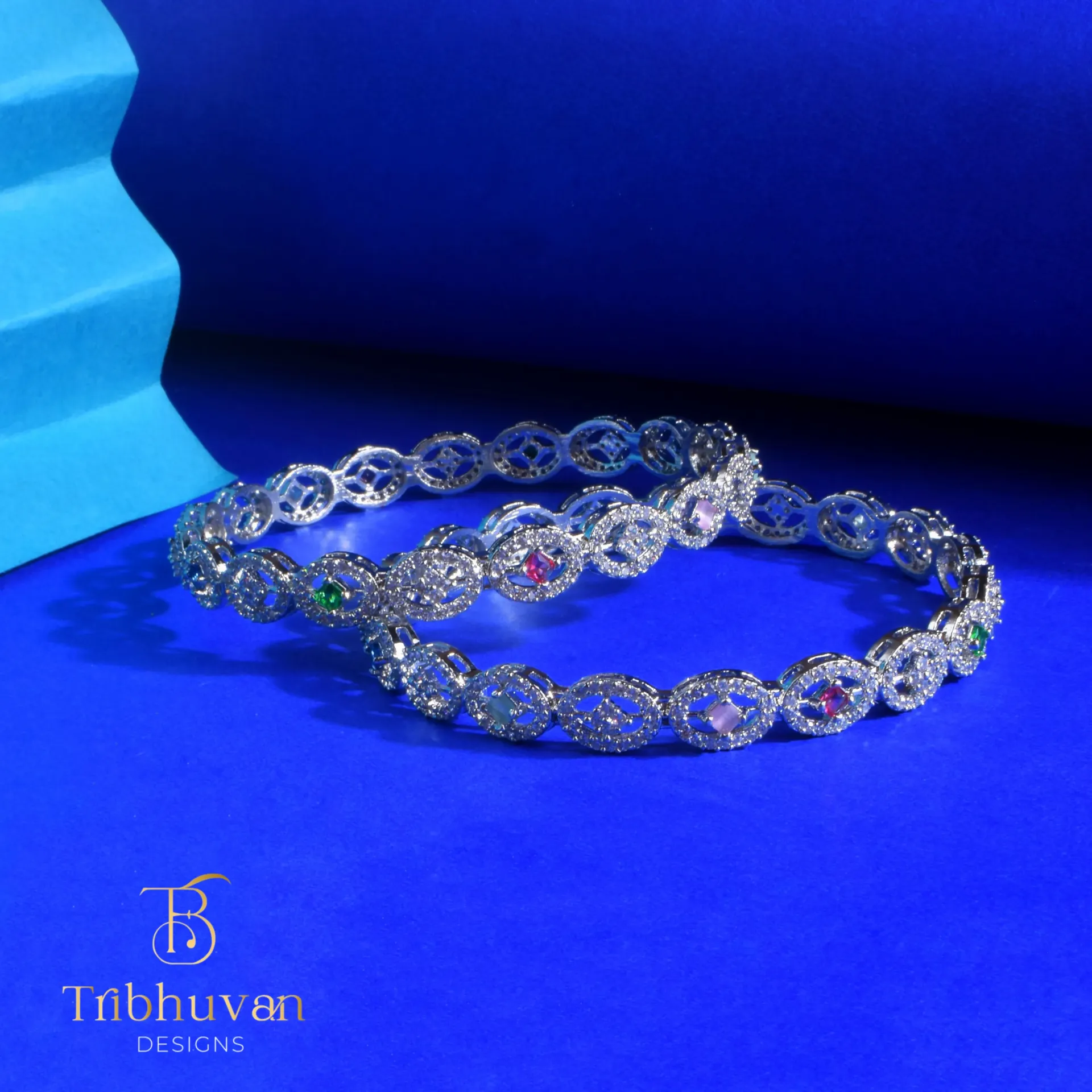 [TBD0002] Celeste Multi-Stone Halo Silver Bangle